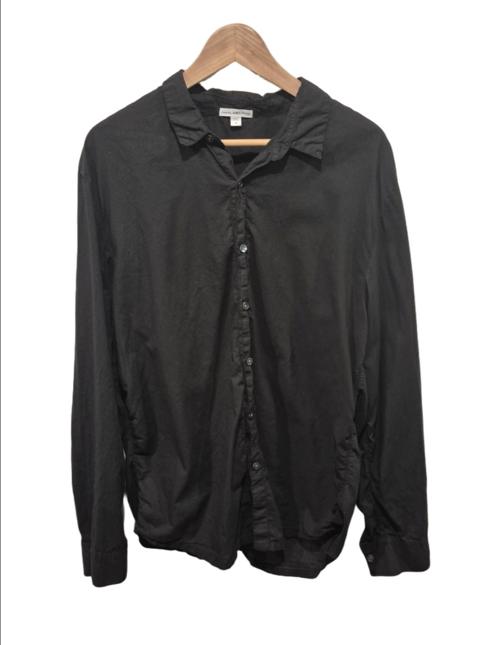James Perse Standard Men's Black 100% Cotton Long Sleeve Button Up Shirt Size 3